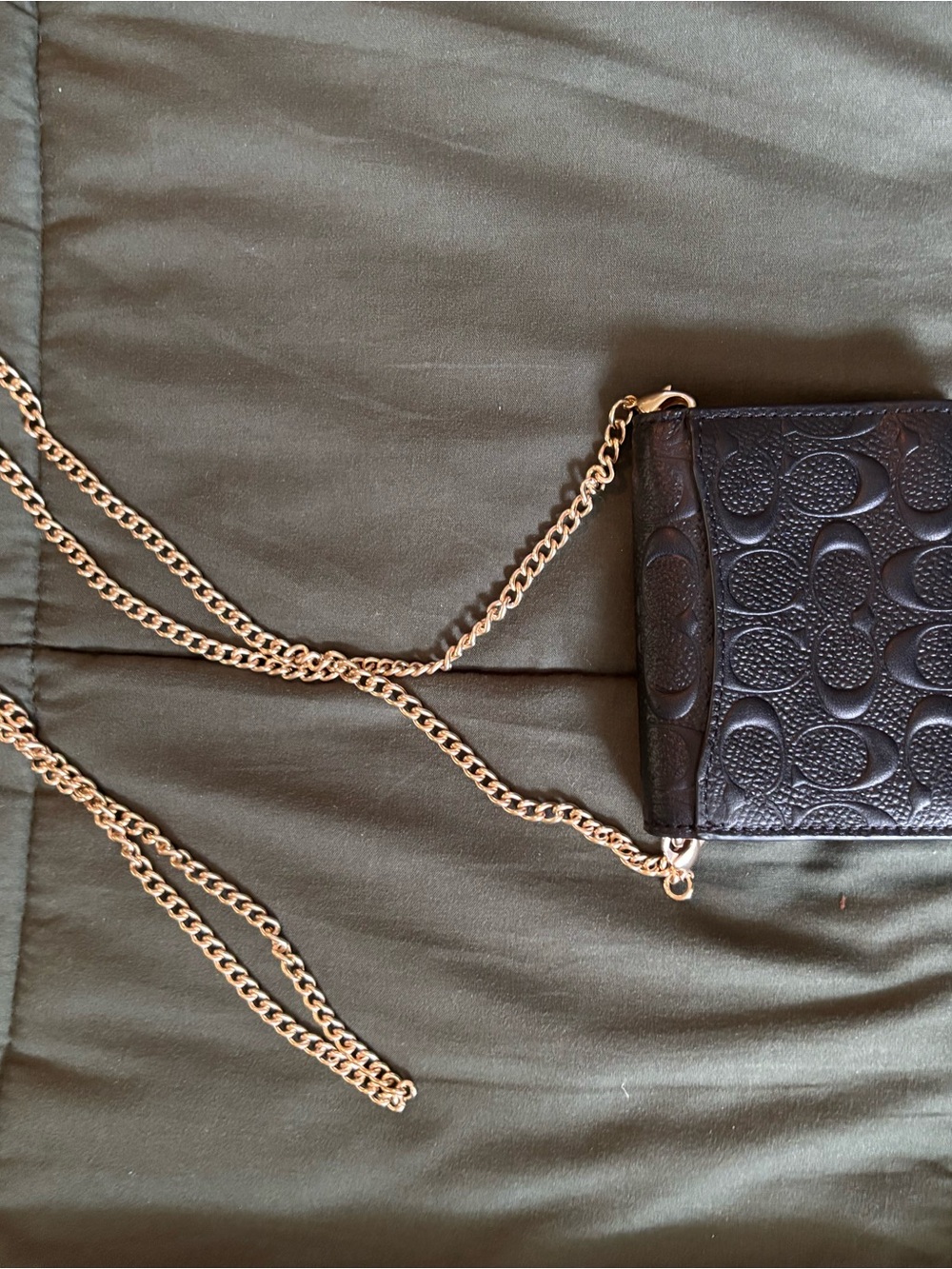 Coach Black Signature Embossed Leather Crossbody with Gold Chain - Picture 2 of 2